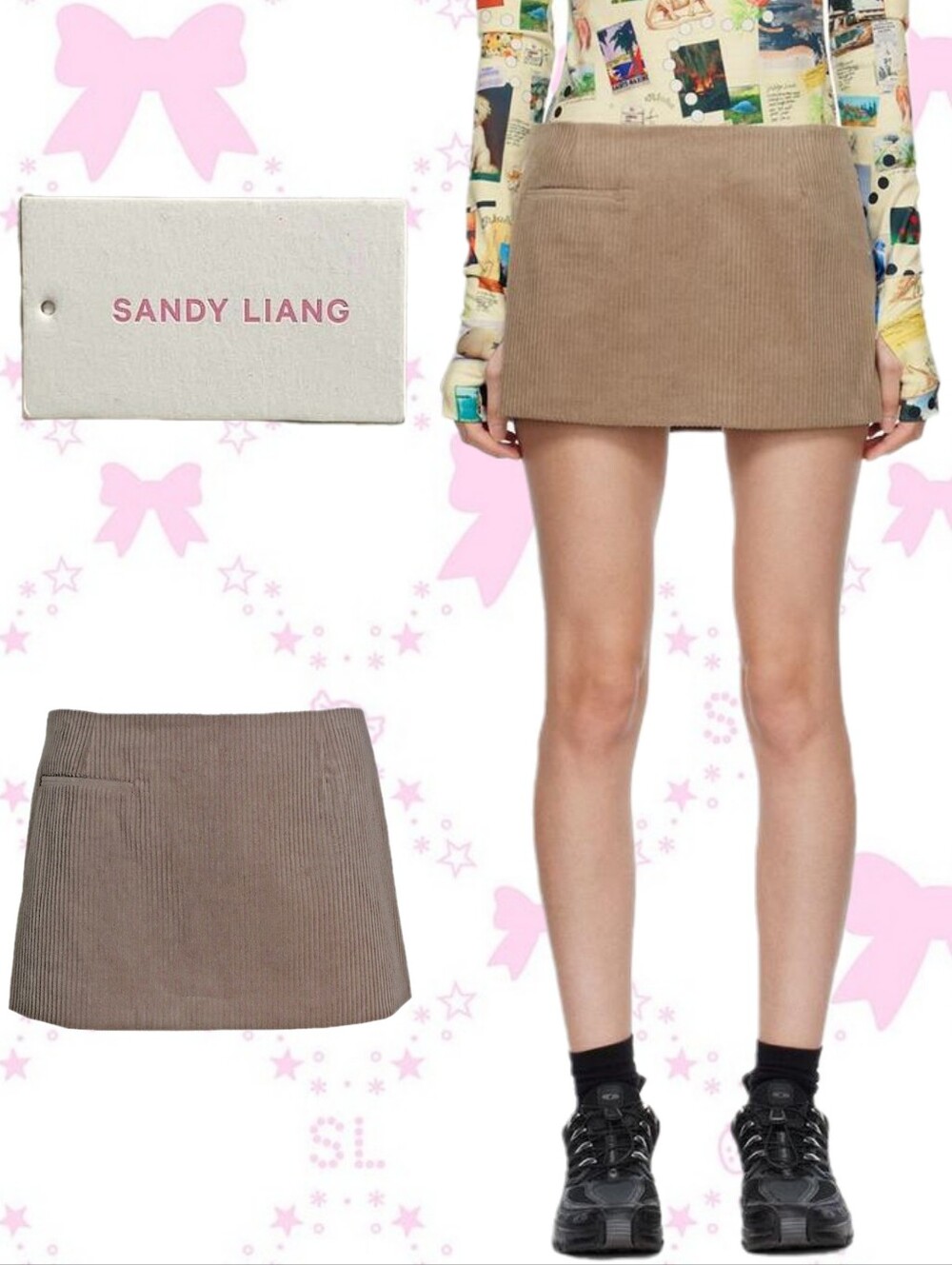 Sandy Liang Crombie Corduroy Taupe Low Rise Mini Skirt